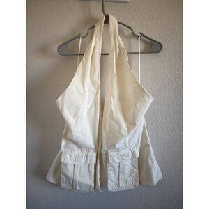 Zara White Halter Neck Vest With Utility Pockets Size M Summer Vacation